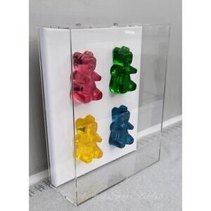 Rainbow Gummy Bear Resin Art, 3D Pop Art in Acrylic Shadow Box, 8"x10" Wall Art
